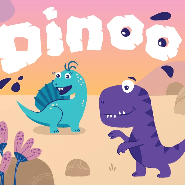Ilustrovaní dinosauři a logo Dinoo