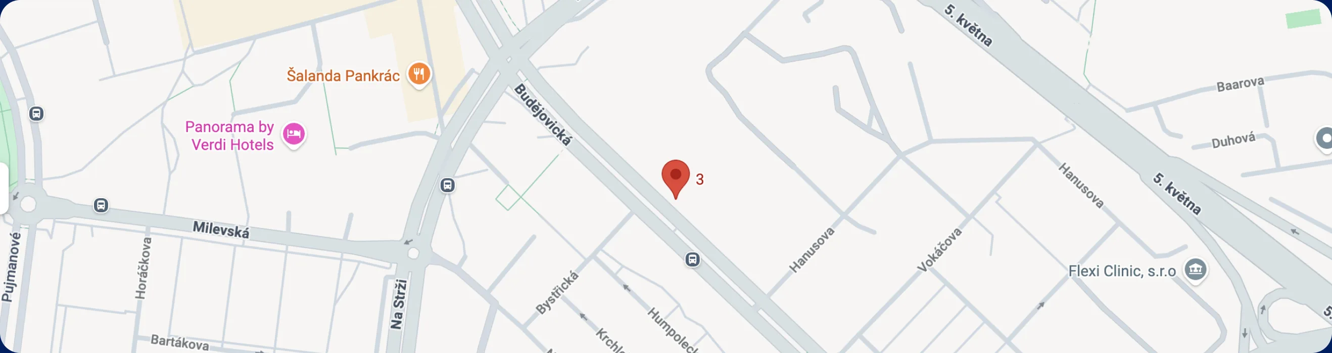 Mapa: trasa do kanceláře ACOMWARE, Budějovická 778/3, Praha 4 (Google Mapy)